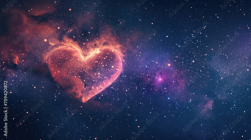 A cosmic heart nebula in vibrant hues, ideal for themes of love and astronomy, suitable for use in design projects or educational materials, with space for text.