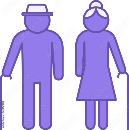 Seniors Colored Icon. Elderly People Vector Icon. Grandfather and Grandmother with a Cane