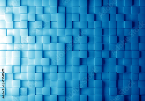 Blue background. Backdrop from cubes. Geometric texture. Pattern for business presentation. Texture with blue cubes. Simple geometric background. Abstract decorations for site. 3d image