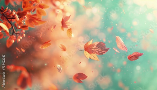 Blurred nature spring Background with leaves fall down © Divine123victory