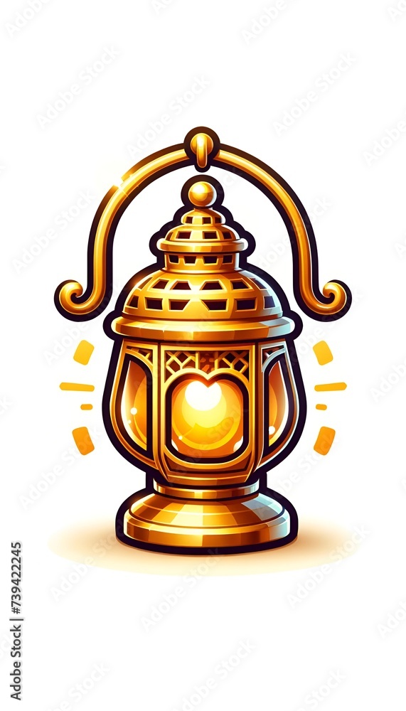 Cartoon illustration of gold arabic lantern