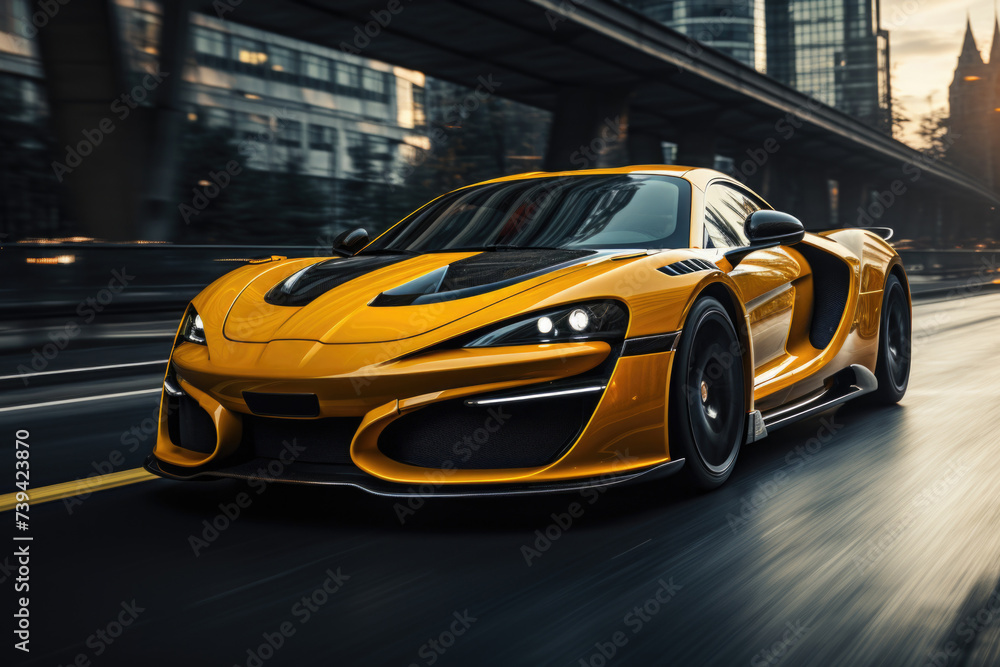 An image of Yellow sport car with black auto tuning on the road Generative AI