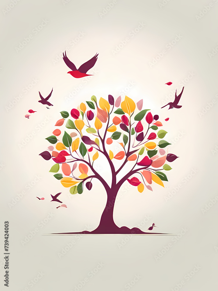 Fototapeta premium Tree, colorful pattern, colorful leaves, isolated. Pattern 32