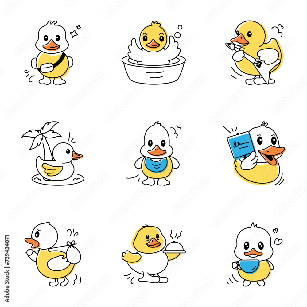 Obraz premium Baby Ducks Doodle Style Icons