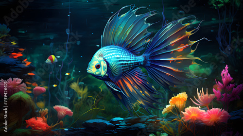 Colorful fish on a dark background. 3d render illustration.