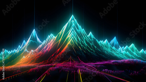 Mountain with glowing lines on the black background