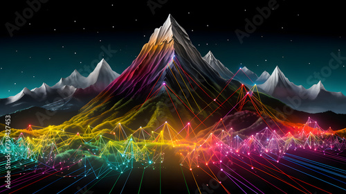 Mountain with glowing lines on the black background
