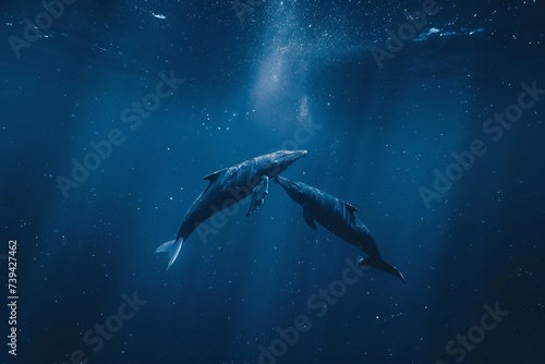 Whale couple beneath a starlit sky a symbol of romance in the vast ocean night © Sara_P