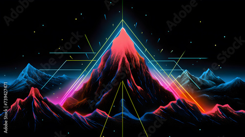 Mountain with glowing lines on the black background