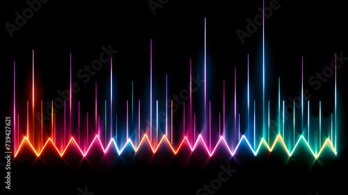Neon sound wave on black background. Vector illustration.