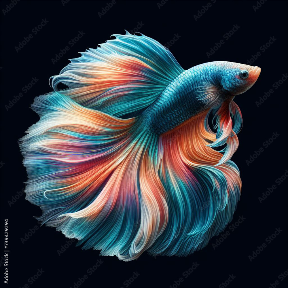 Fototapeta premium Colorful betta fish movement beautiful, Multicolor of Siamese fighting fish on black background. Generative ai