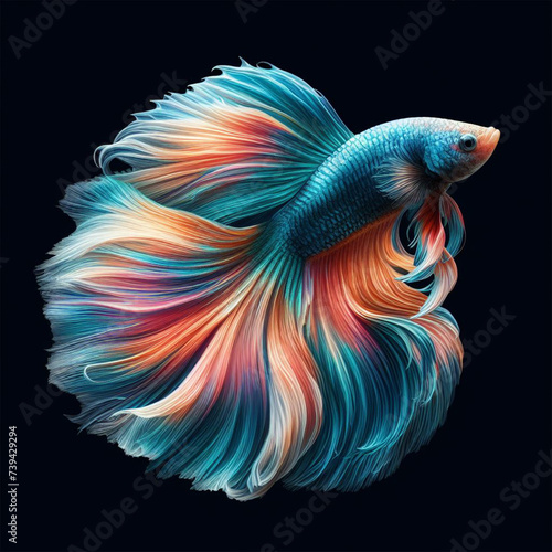 Colorful betta fish movement beautiful, Multicolor of Siamese fighting fish on black background. Generative ai © DSM