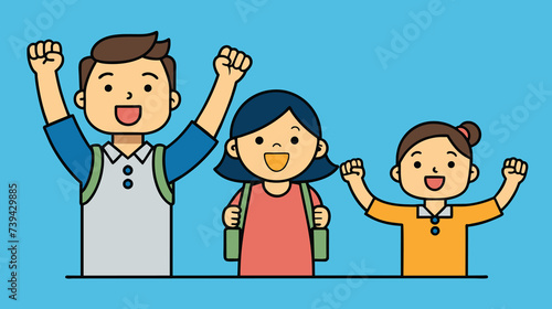 Happy Children Celebrating With Raised Hands Vector Illustration