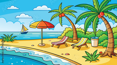 Tropical Beachside Relaxation Vector Illustration