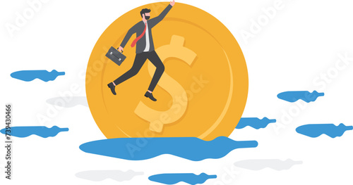 Depreciation, value reduce or drop, losing money from investment or economic recession, inflation or asset decline concept,

