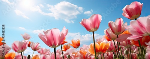 tulips under blue sky, web banner © neirfy