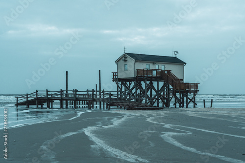 Pile dwelling on the beach of Sankt Peter-Ording in Germany. © Bernhard