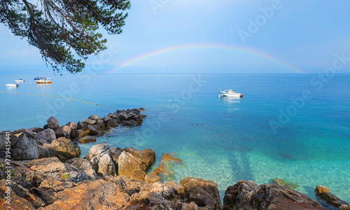 rainbow over adriatic ocean, near Moscenicka Draga, croatia