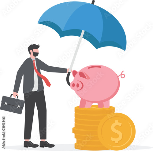 Concept of money protection, guarantee. Financial saving insurance. Vector illustration in flat design

