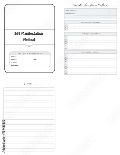 Editable 369 Manifestation Method Journal planner Kdp Interior printable template Design.
