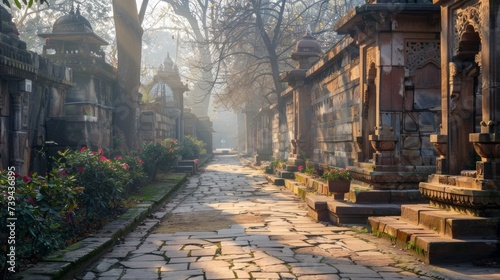 Fototapeta Naklejka Na Ścianę i Meble -  streets of ancient Hindu castle, narrow, Ostara, early springtime