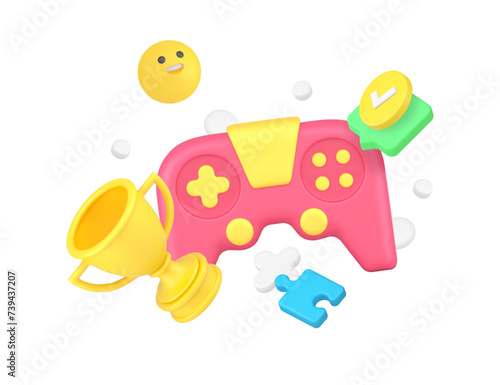 Cyberspace virtual video gaming esport championship win award gamepad cup 3d icon realistic vector