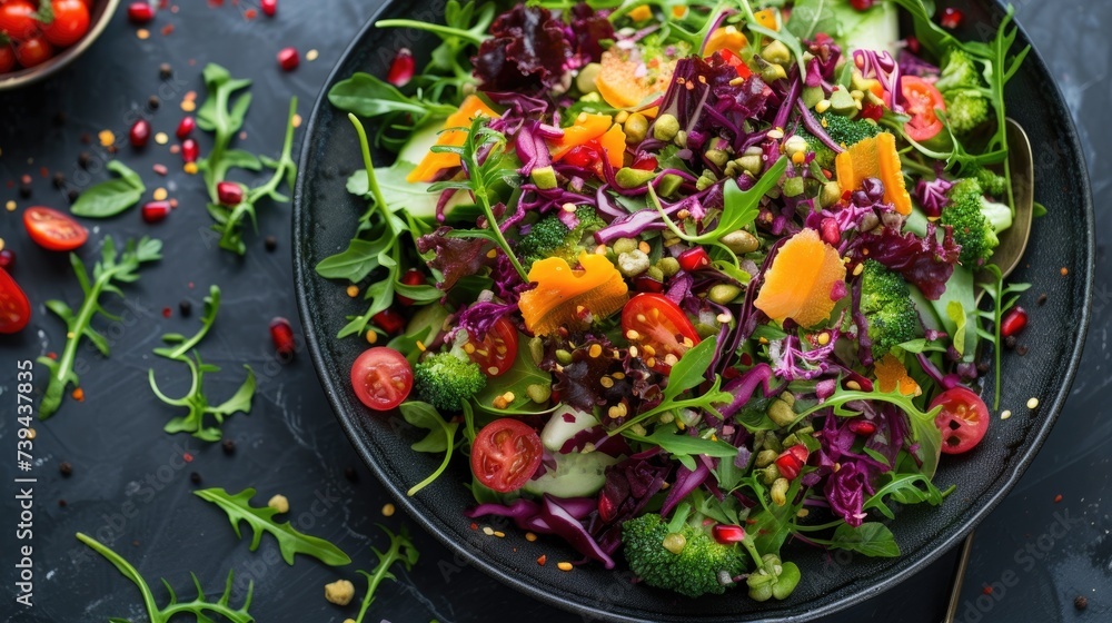 Vegetarian salad with edible seaweed and vegetables, healthy superfood. Sea veggies