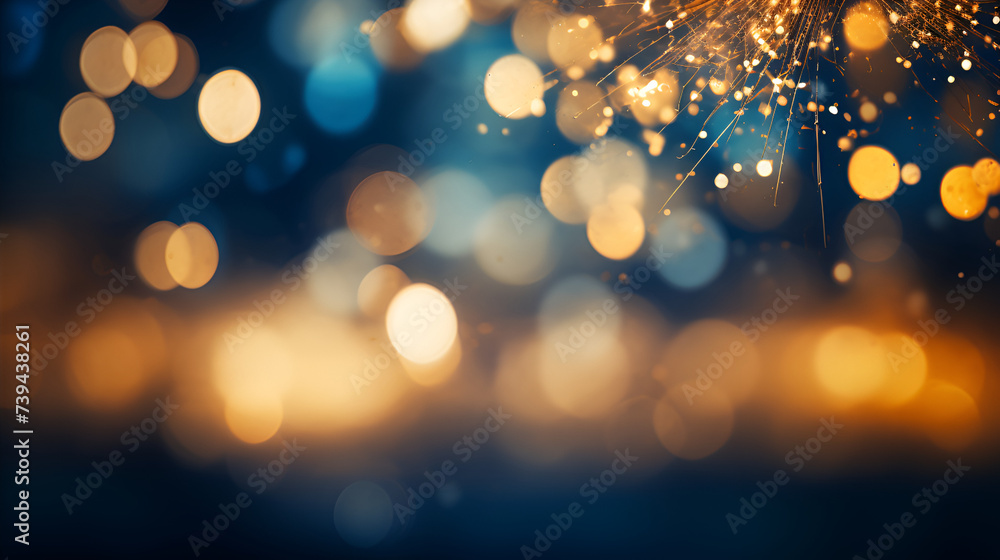 Blue and gold Abstract background and bokeh on New Year's Eve, Generative Ai