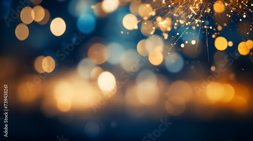 Blue and gold Abstract background and bokeh on New Year s Eve  Generative Ai