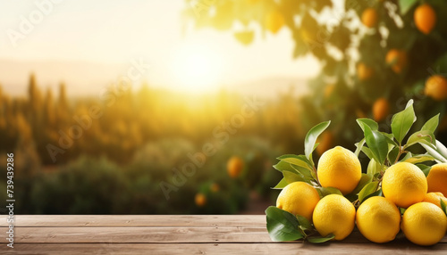 golden hour lemon citrus fruits on wooden table © rida