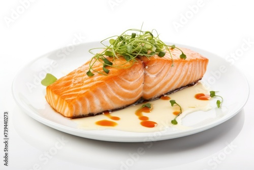 Salmon steak on a white plate