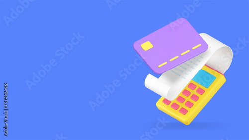 Shopping card payment success banking transaction banner with copy space 3d icon realistic vector