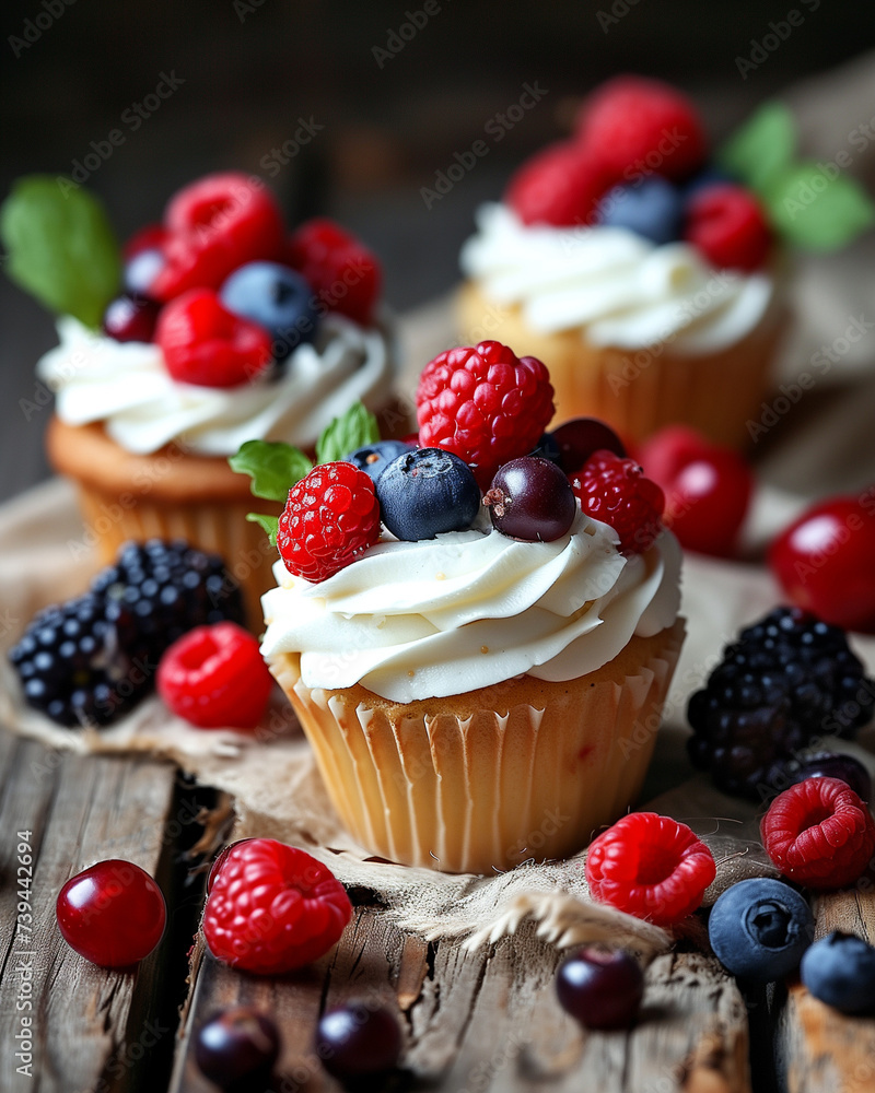 Delicious cupcakes with summer berries Delicious cupcakes with summer berries