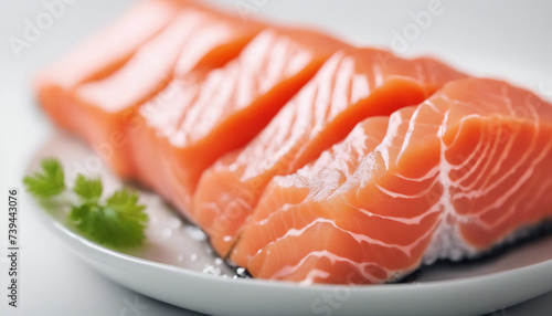 sliced salmon, isolated white background, copy space for text