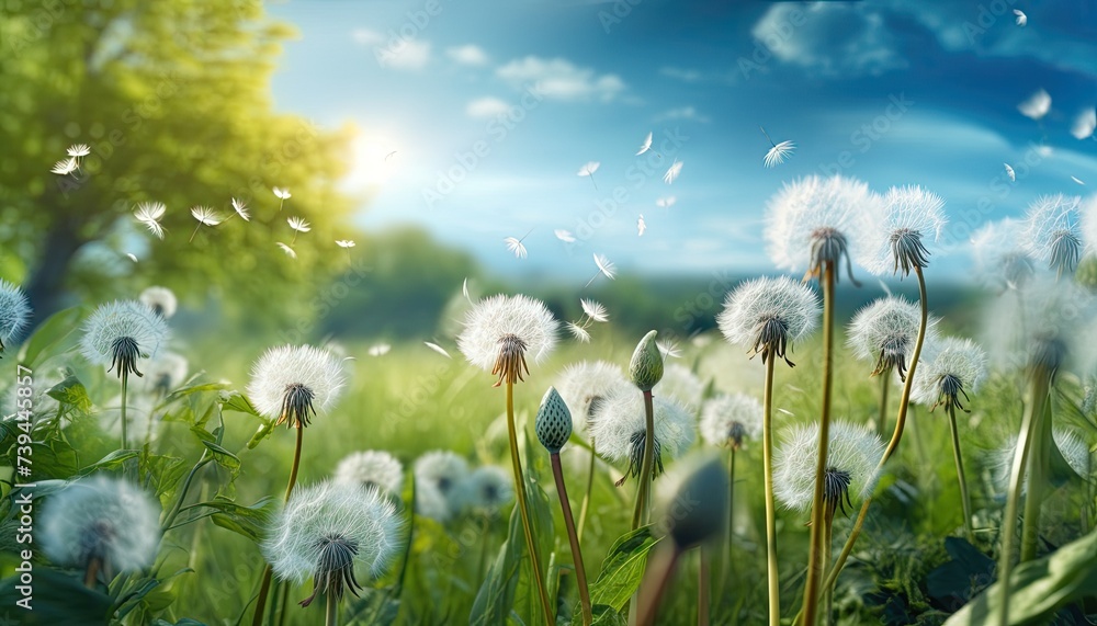 Obraz premium Dandelions flowers field