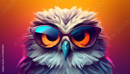owl wearing sunglasses on a solid color background