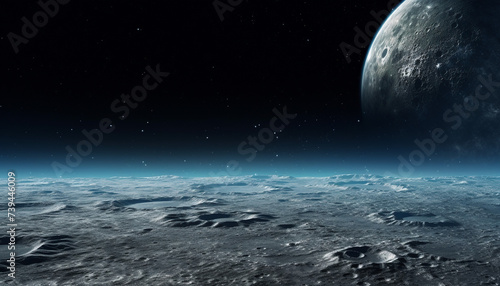 Panoramic view of the moon out in the space