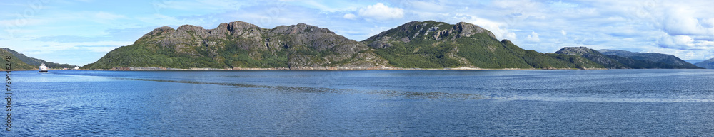 View from the ferry from Vennesund to Holm in Norway, Europe
