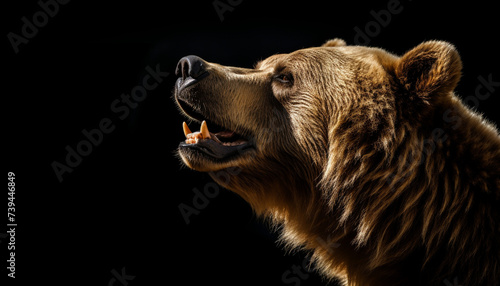 profile closeup on an alert brown bear showing