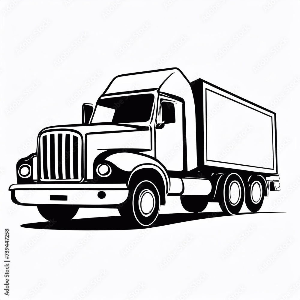 Monochrome logo emblem, truck with trailer.