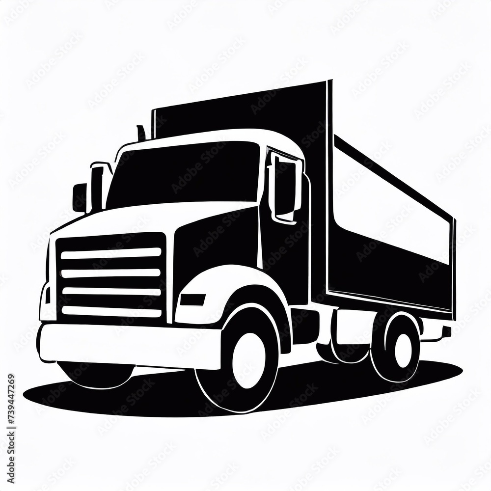 Monochrome logo emblem, truck on a white background.