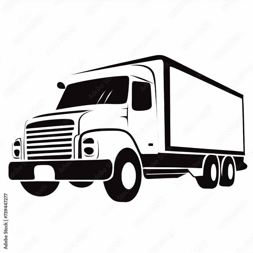 Monochrome logo emblem, truck with trailer. The concept of storm transportation