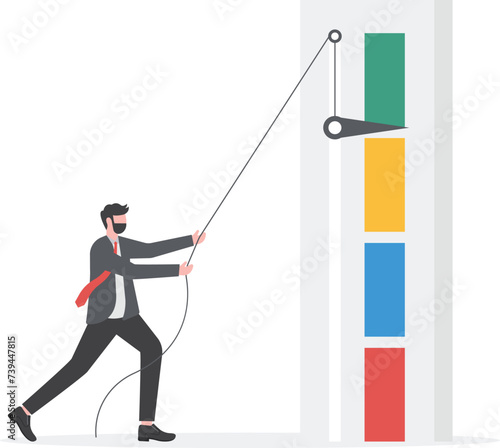 Successful man increasing credit rating. Concept of credit score, banking, good or bad bank rating. Vector illustration in flat design for UI, web banner, mobile app

