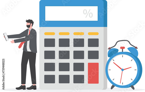 Man counts on a calculator. Financial administration. Concept of financial management, optimization, duty, financial accounting. Vector illustration in flat design for UI, banner, mobile app
