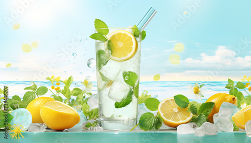 Soda water with lemon slices or citrus fruit