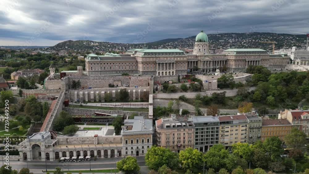 Aerial and drone view of the Széchenyi Chain Bridge, Danube river and Buda Castle, Budapest, Hungary Aerial and drone view of the Széchenyi Chain Bridge, Danube river and Buda Castle, Budapest, Hungary