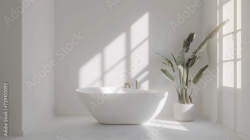 MINIMALISTIC MOCKUP OF white canvas sized at an aspect ration of 3:2 landscape orientation, in BRIGHTLY LIT SCENE, even lighting, LIGHT NEUTRAL and modern TONES, modern elegent bathroom with feminie a photo