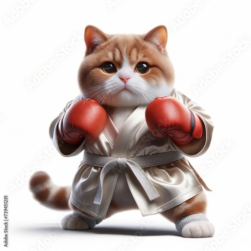 Cat Character In Sportwear And Boxing Gloves Martial Arts Fluffy Funny Master Cat Pet Animal Mascot Avatar Portrait Illustration