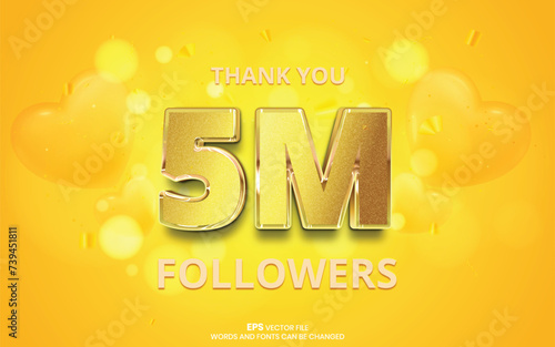 Thank you 5M followers vector design template for social media. Celebrating five million followers web social media modern post design