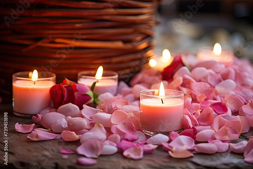 Natural serenity  candlelit photography near flower petals and stones